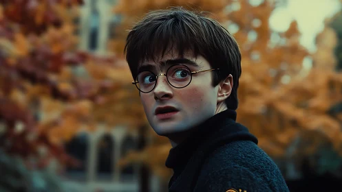 Wide-eyed autumn wanderer pausing mid-spellbound turn.