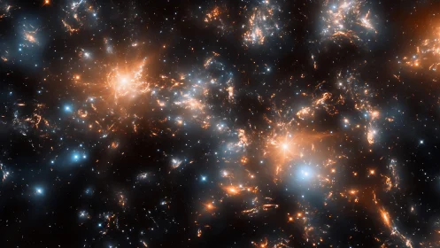 Stellar nebula clusters glow within deep cosmic void