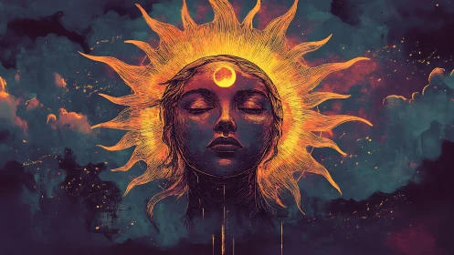 Sunlit dreamer crowned with celestial fire and quiet moons.
