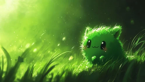 Luminous green fur creature rendered in soft depth-of-field light