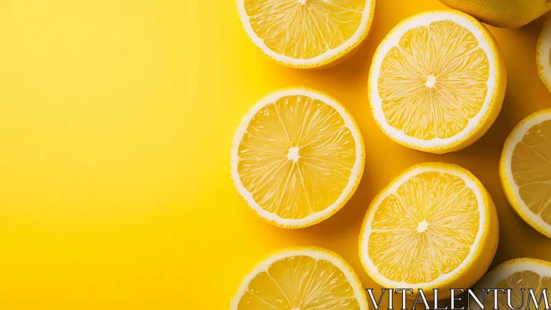 Bright lemon halves on vivid monochrome yellow background.
