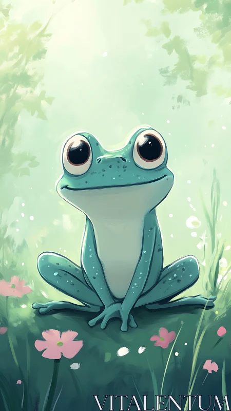 Bright-eyed blue frog enjoys a gentle morning garden pause