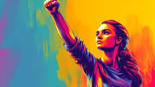 Empowered Woman in Bold Colors, Digital Pop Art Illustration.