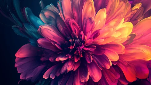 Vivid digital bloom renders layered neon petals in motion