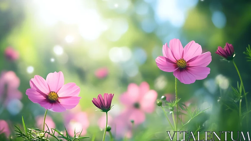 Cosmos Bipinnatus flowers with selective focus depth rendering