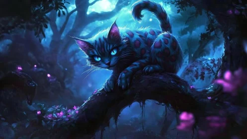 Neon-Luminescent Feline With Chromatic Aberration In Mystical Forest