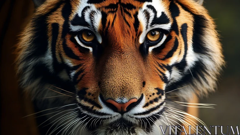 Tiger gaze in ultra-detailed photorealistic close-up portrait.