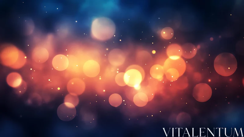 Abstract glowing bokeh lights with warm orange and blue tones.