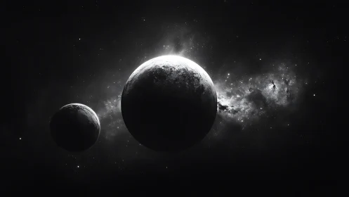 Dual planetary silhouettes in high-contrast cosmic backlight.