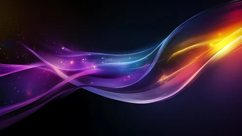 Curved luminous color waves stretch across dark gradient space