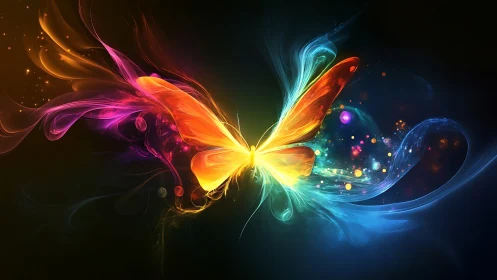 Butterfly silhouette forms from vibrant multicolored light