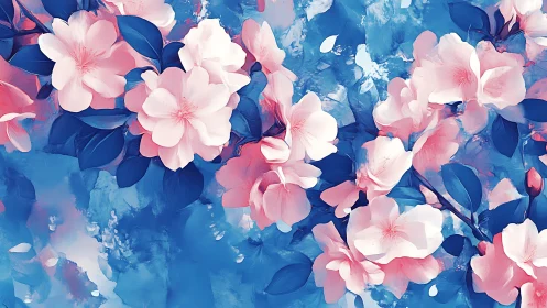 Blossoms Dance Through Liquid Sapphire Dreams
