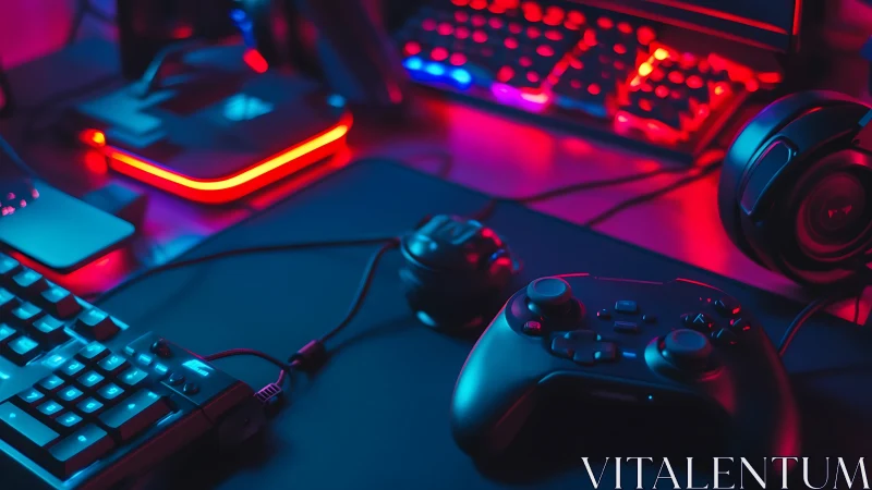 RGB-illuminated gaming control interface in low-key neon setup.