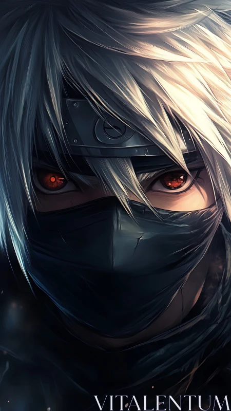 Mysterious masked warrior gazes ahead with glowing resolve