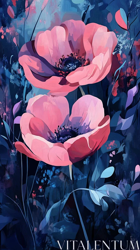 Bilateral Anemone Blossoms with Nocturnal Chromatic Interplay