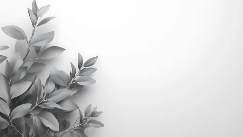 Soft monochrome leaves quietly lean into the white silence