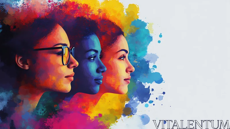 Vibrant Portraits of Women in Watercolor Splash Digital Art.