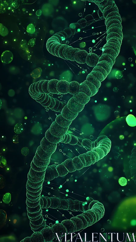 Emerald genome helix swirling through bioluminescent night.