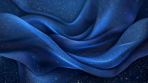 Flowing Blue Silk with Star-like Sparkles, Abstract Digital Art.