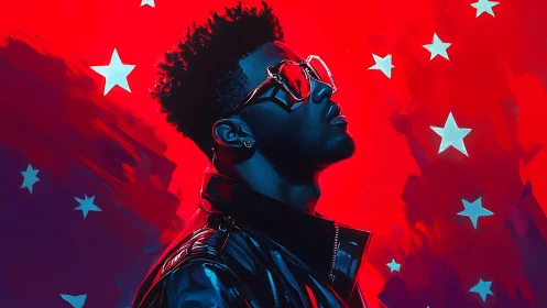 Stylish man in neon red portrait radiates star-studded attitude