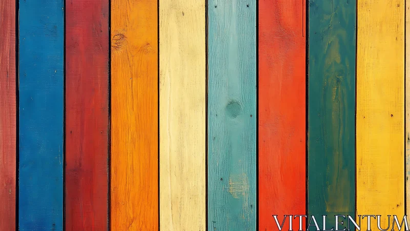 Vertical planks of brightly painted multicolor wooden boards.