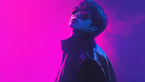 Moody neon portrait captures a lone figure in electric glow