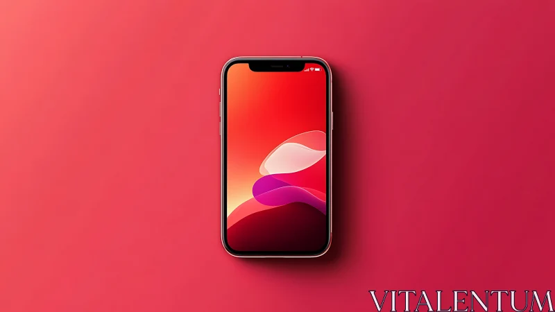 Contemporary iPhone with Fluid Wave Wallpaper on Vibrant Coral Background