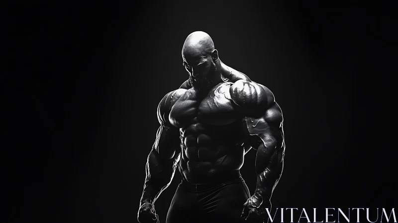 Monochrome spotlight on hyper-muscular male physique.