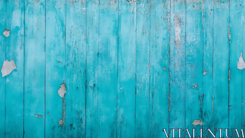 Weathered turquoise wooden planks with peeling paint wall.