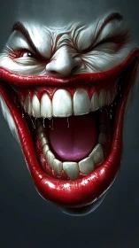 Grotesque crimson grin stretching into a nightmarish void.