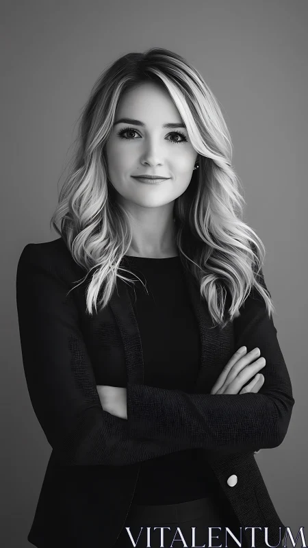 Monochrome corporate portrait of confident young woman.