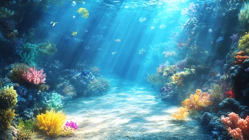 Sunlit coral boulevard where reef colors quietly bloom.