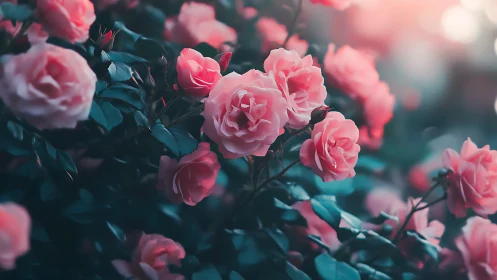 Pink Roses with Shallow Depth of Field and Teal-Green Color Grading