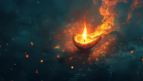 Ethereal Flame: Celestial Fire Dancing Above Molten Sanctuary.