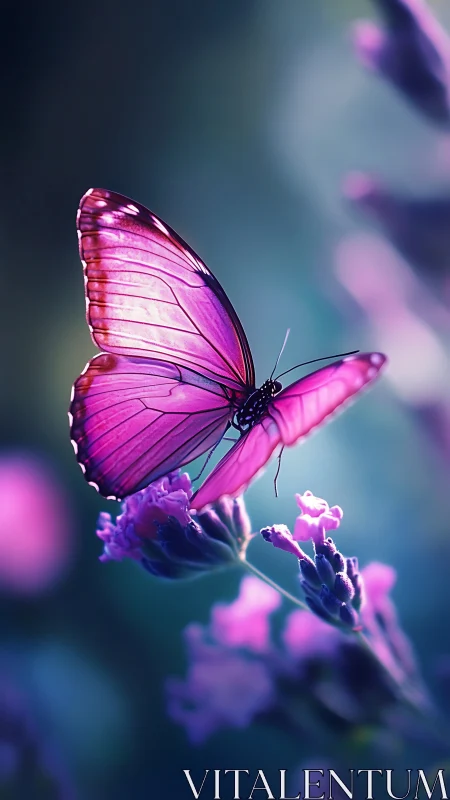 Violet daydream butterfly poised on twilight blossoms.
