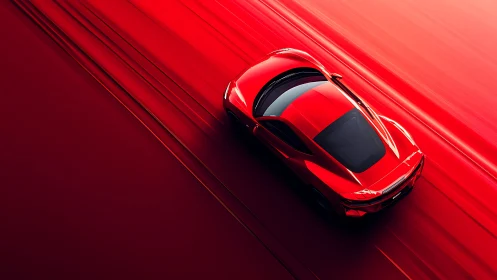 Scarlet supercar gliding through luminous speed trails.