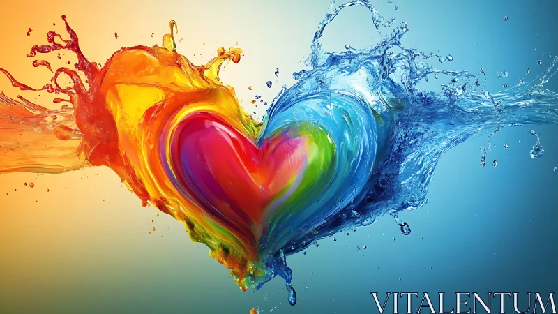 Rainbow Heart with Fire and Water Splash.