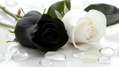 Ebony and Ivory Roses Dance Together in Luminous Stillness