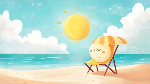 Sunny friend napping on a cheerful pastel beach day.