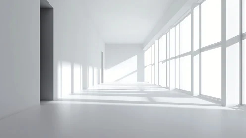 Minimalist modern interior hallway with expansive natural light