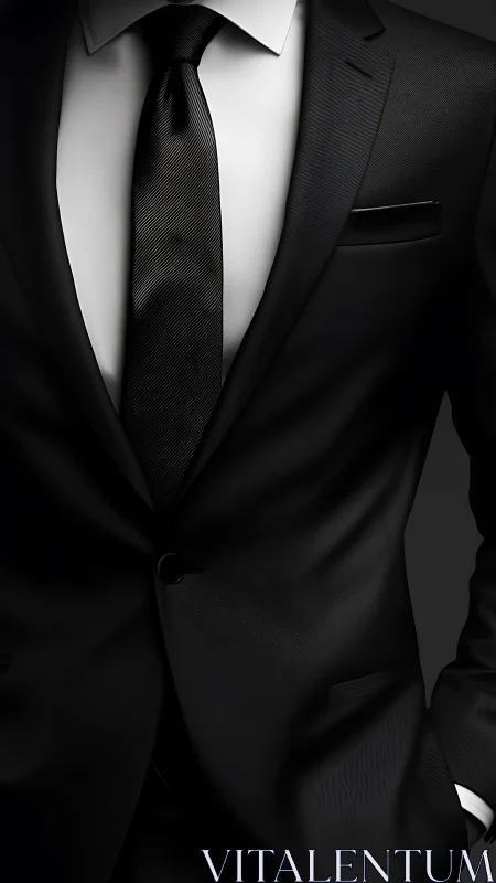Sharp black suit and tie convey modern executive elegance