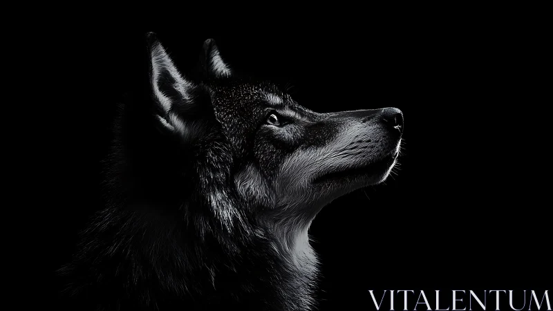 Side profile of wolf rendered in high contrast lighting