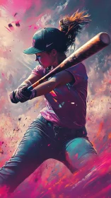 Slugger in neon storm, swinging through wildfire colorfields.