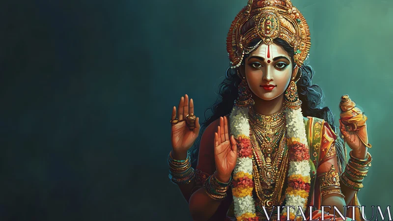 Ornate Hindu goddess portrait rendered in luminous digital painting