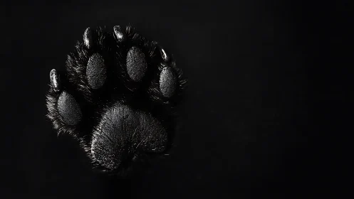 Black animal paw print glows against deep black background.