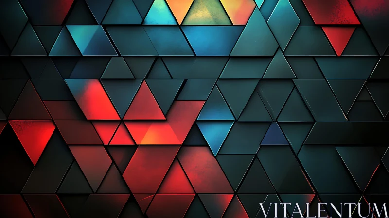 Geometric Abstract Art With Vibrant Red and Blue Triangle Pattern.