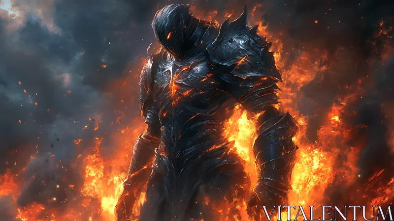 Hellfire warlord strolls through molten dusk in burning steel