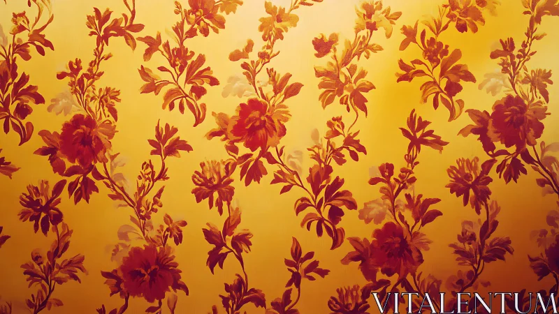 Floral motif repeats across a warm yellow gradient field