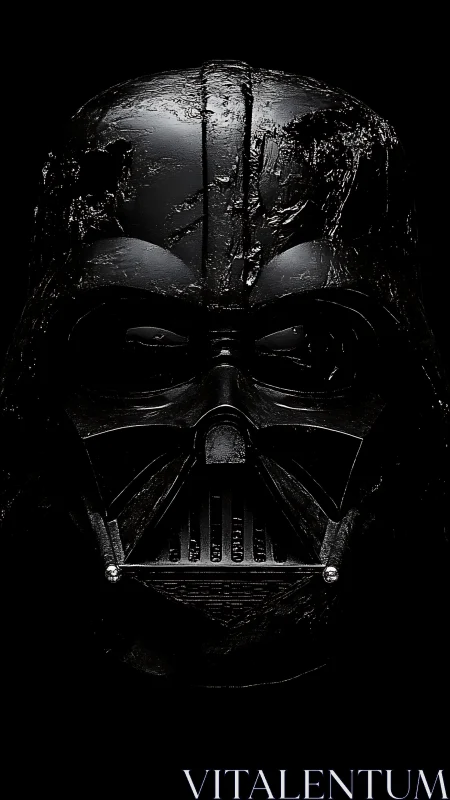 Heavily weathered black helmet rendered with high-contrast lighting