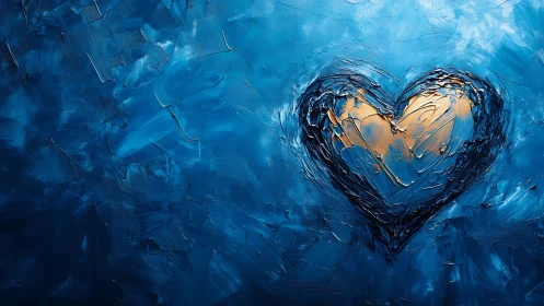 Gilded Heart Outlined in Deep Blue Oil Strokes.
